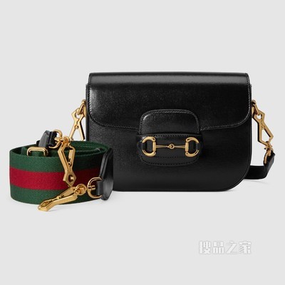 Gucci 马衔扣1955系列迷你手袋（配可拆卸双肩带） 黑色皮革
