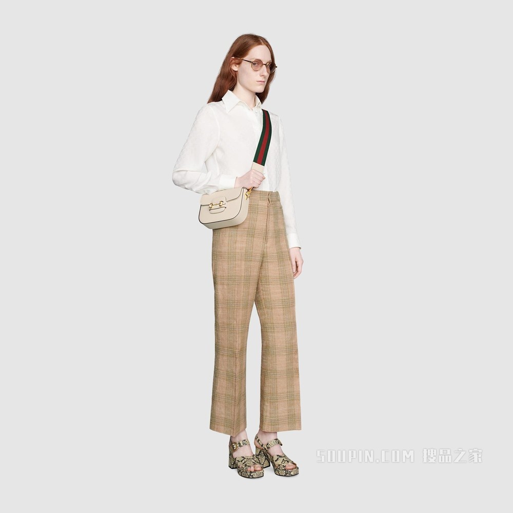 Gucci 马衔扣1955系列迷你手袋（配可拆卸双肩带） 白色皮革