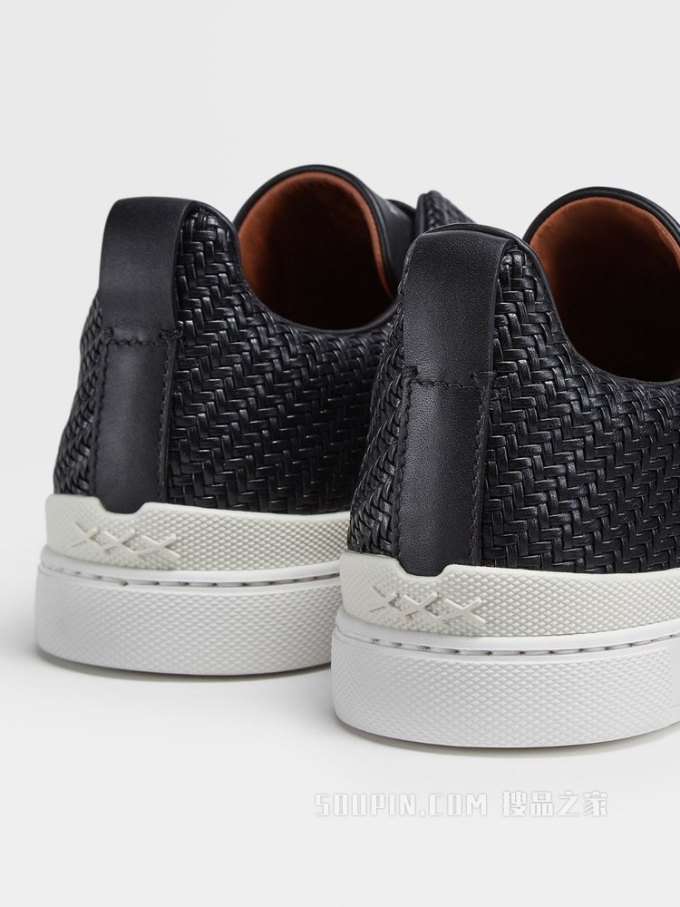 PELLETESSUTA™ Triple Stitch 黑色真皮运动鞋