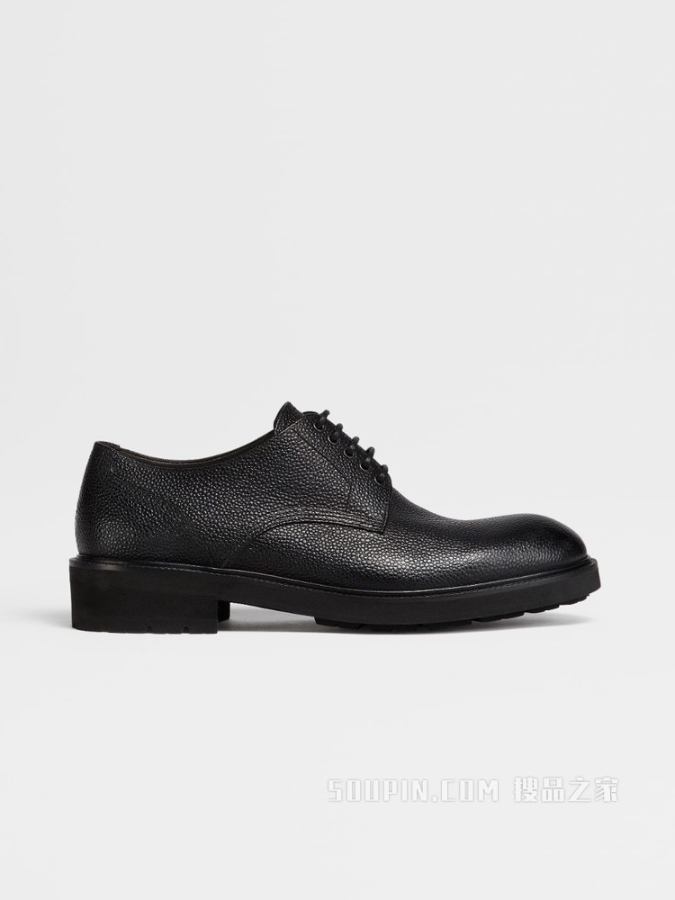 黑色粒面皮革 Arezzo Flex 德比鞋