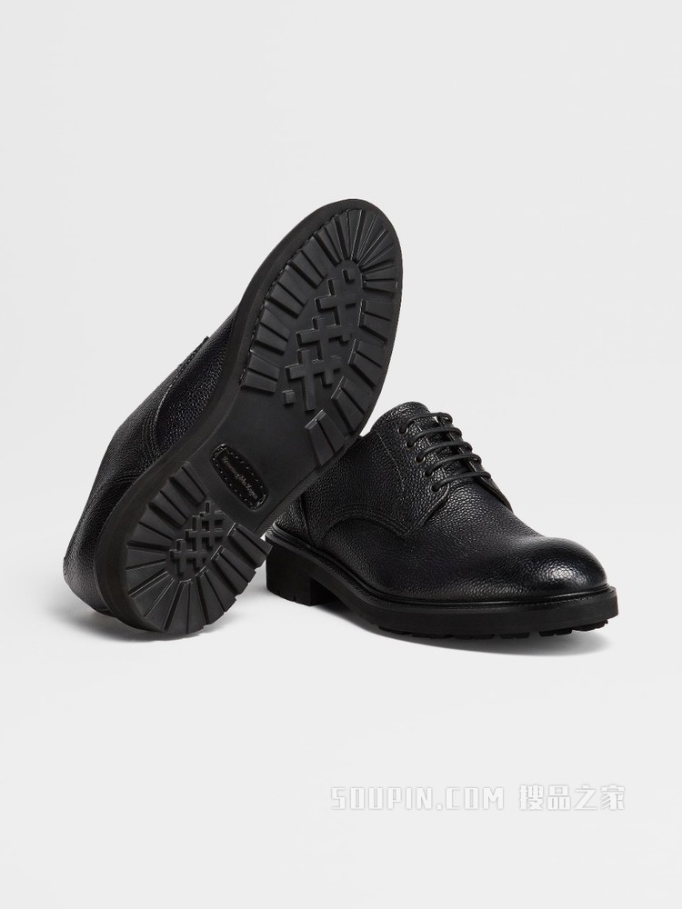 黑色粒面皮革 Arezzo Flex 德比鞋