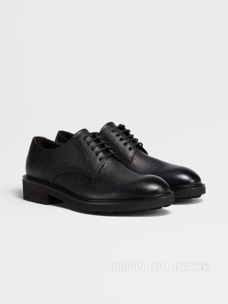黑色粒面皮革 Arezzo Flex 德比鞋