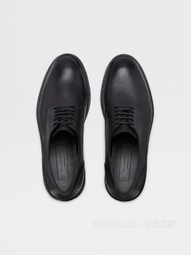 黑色粒面皮革 Arezzo Flex 德比鞋