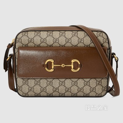 Gucci 马衔扣1955系列小号肩背包 米色和乌木色GG Supreme帆布