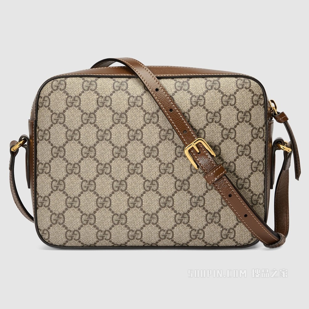 Gucci 马衔扣1955系列小号肩背包 米色和乌木色GG Supreme帆布