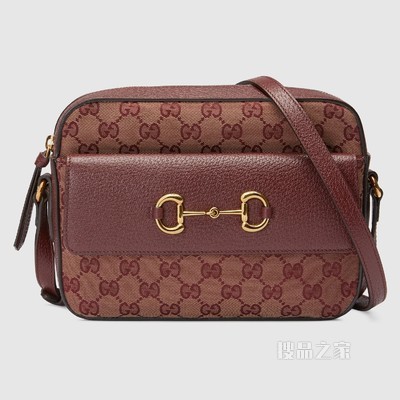 Gucci 马衔扣1955系列小号手袋 酒红色GG帆布