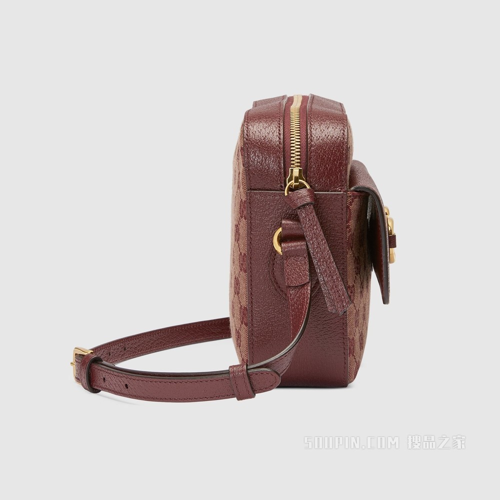 Gucci 马衔扣1955系列小号手袋 酒红色GG帆布
