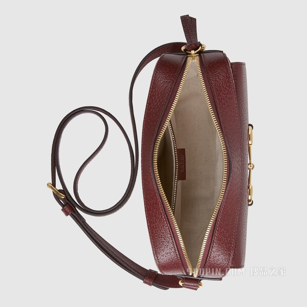 Gucci 马衔扣1955系列小号手袋 酒红色GG帆布