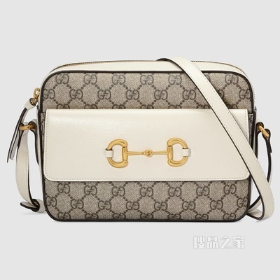 Gucci 马衔扣1955系列小号肩背包 米色和乌木色GG Supreme帆布
