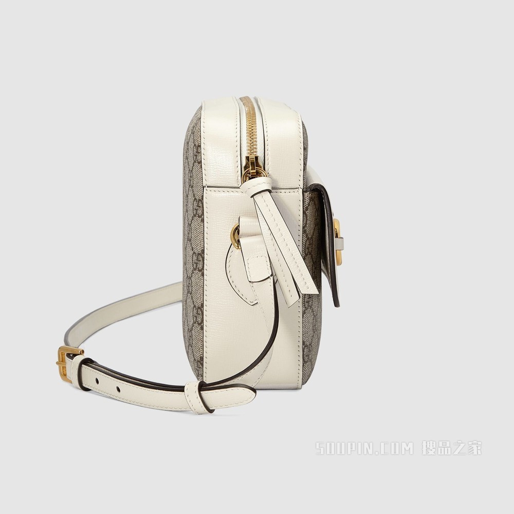 Gucci 马衔扣1955系列小号肩背包 米色和乌木色GG Supreme帆布