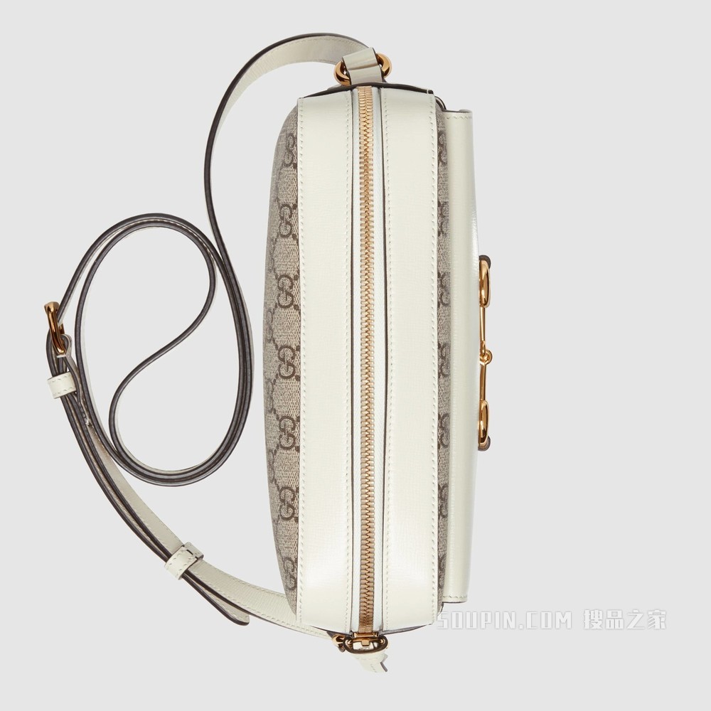 Gucci 马衔扣1955系列小号肩背包 米色和乌木色GG Supreme帆布