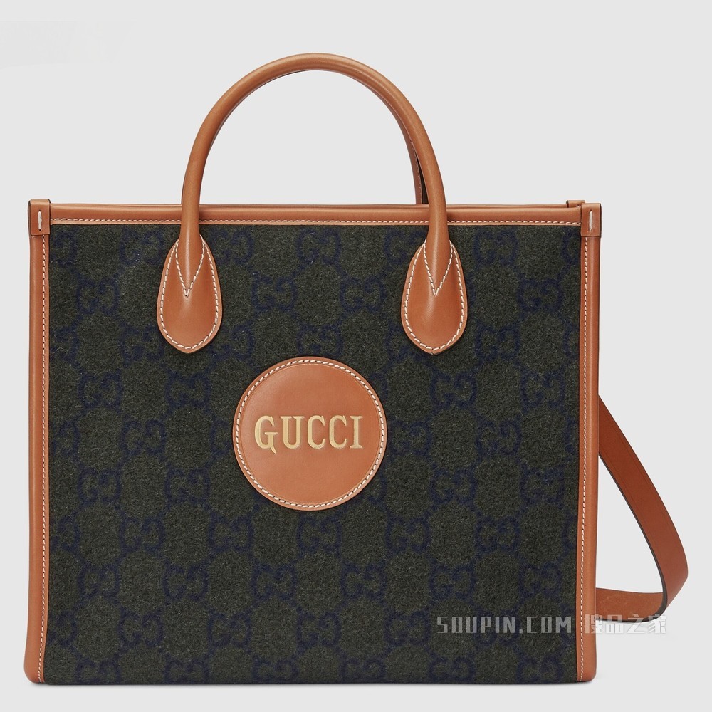 饰GUCCI手写体标识托特包 深绿色羊毛