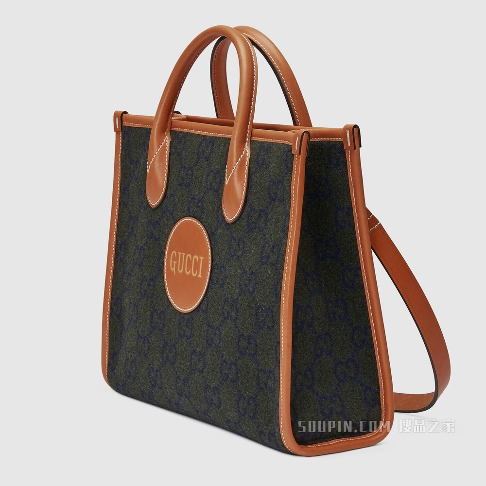 饰GUCCI手写体标识托特包 深绿色羊毛
