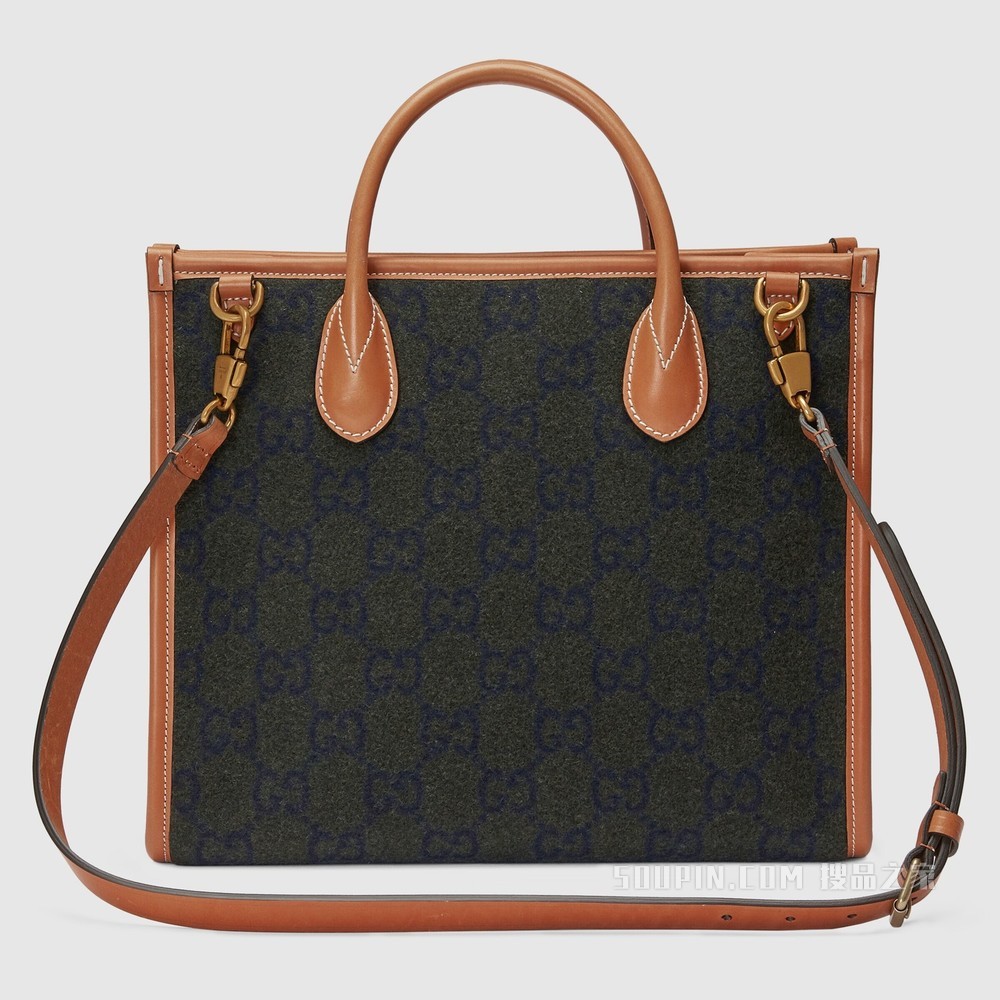 饰GUCCI手写体标识托特包 深绿色羊毛