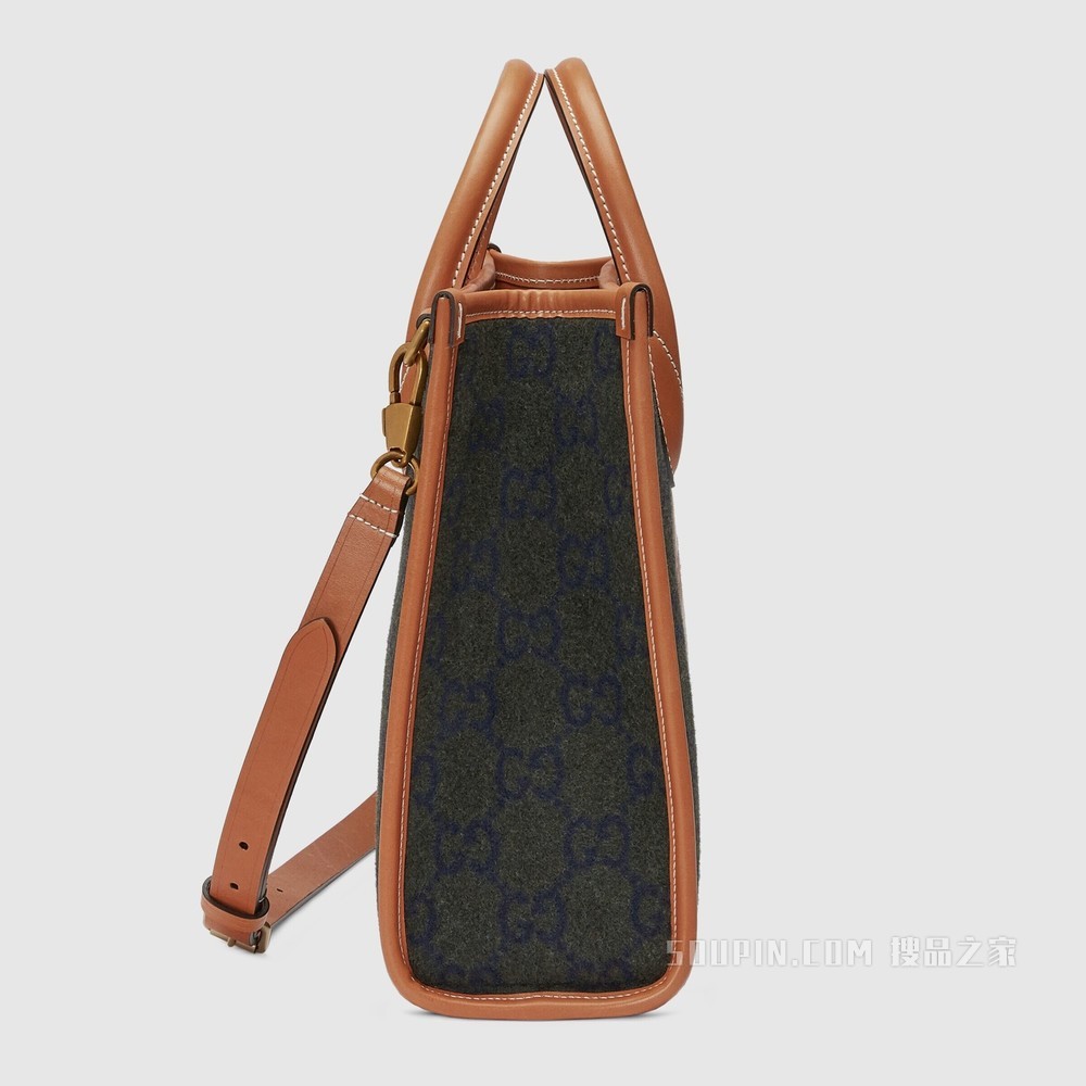 饰GUCCI手写体标识托特包 深绿色羊毛