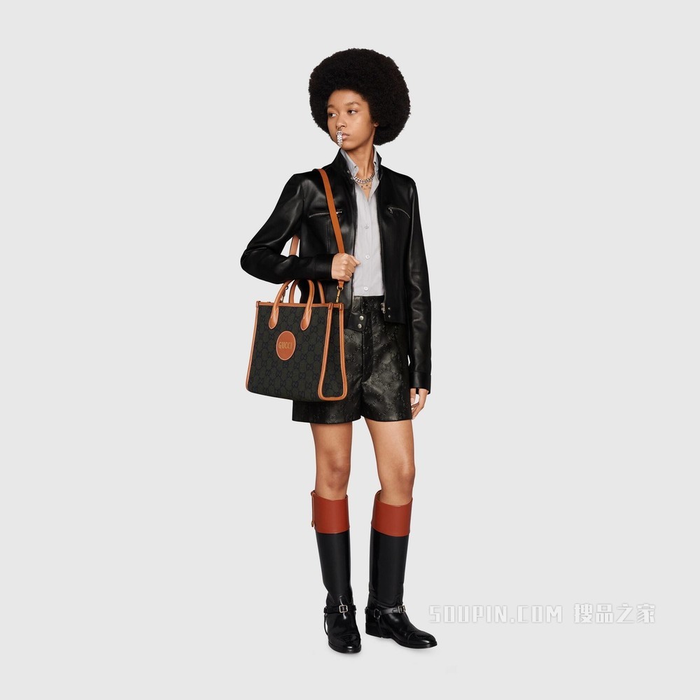 饰GUCCI手写体标识托特包 深绿色羊毛