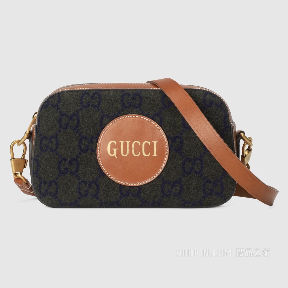Gucci手写体标识肩背包 深绿色羊毛