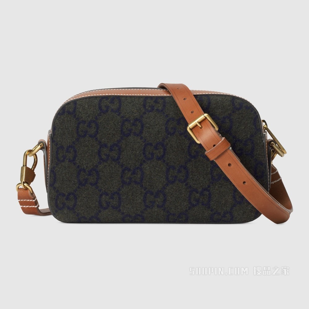Gucci手写体标识肩背包 深绿色羊毛