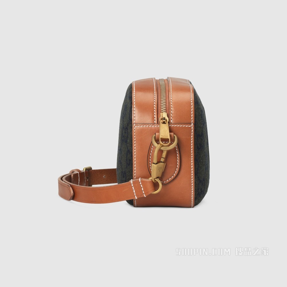 Gucci手写体标识肩背包 深绿色羊毛