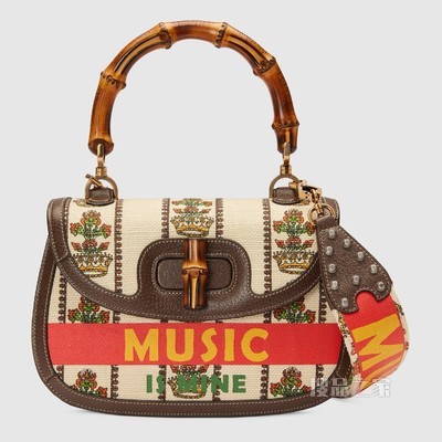 Gucci 100特别系列中号竹节手袋 象牙白色提花