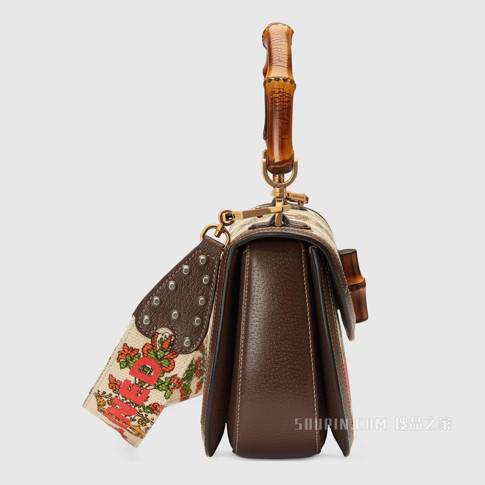 Gucci 100特别系列中号竹节手袋 象牙白色提花