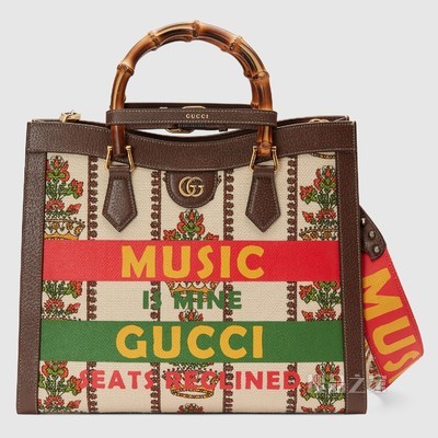 Gucci 100特别系列Diana中号手袋 象牙白色提花