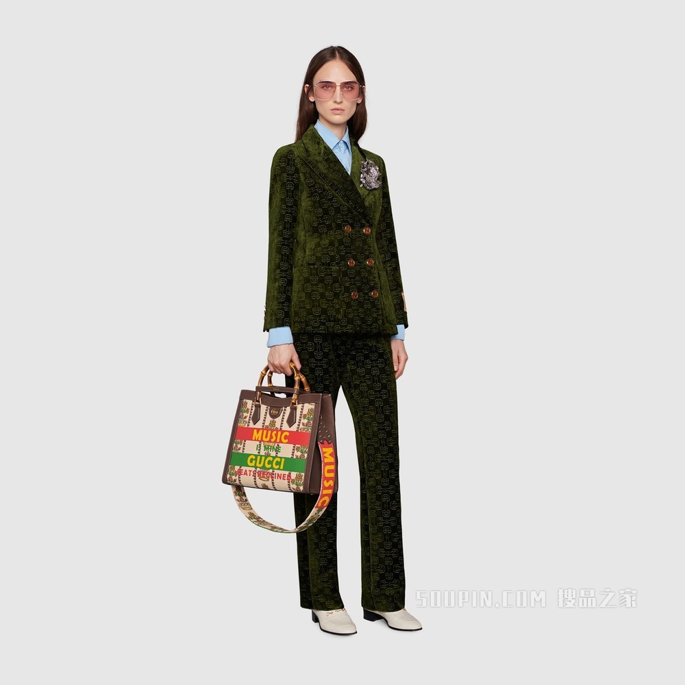 Gucci 100特别系列Diana中号手袋 象牙白色提花