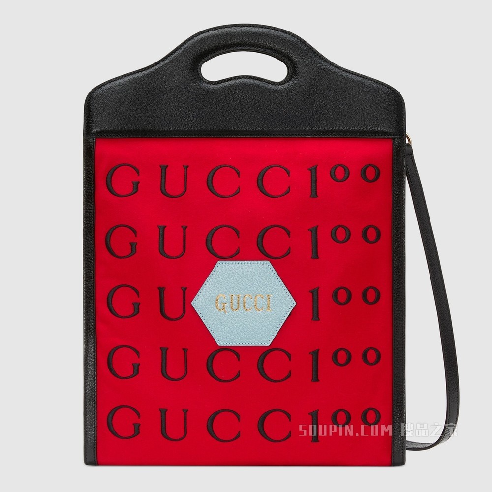 Gucci 100特别系列中号托特包 芙蓉红毛毡