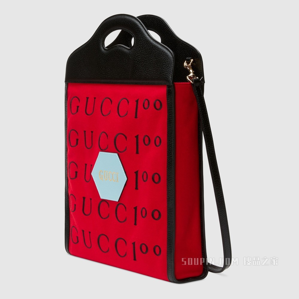 Gucci 100特别系列中号托特包 芙蓉红毛毡