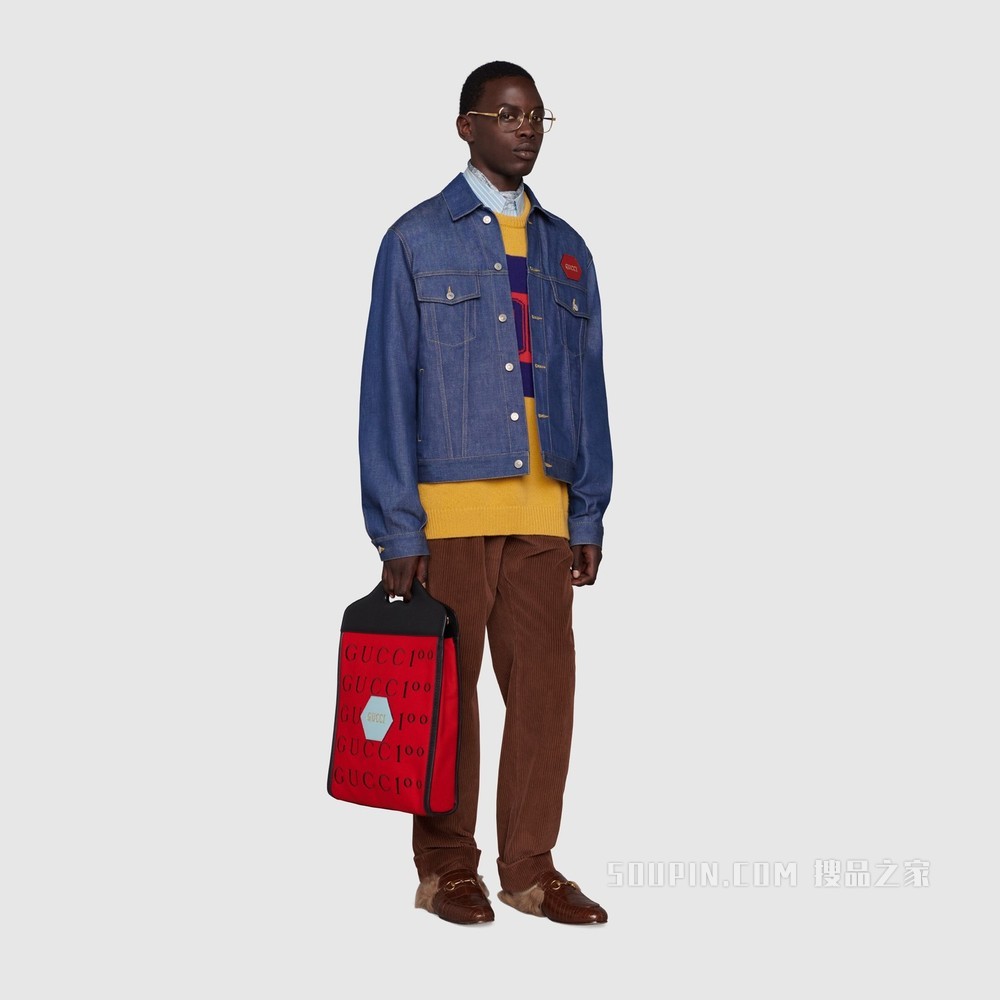 Gucci 100特别系列中号托特包 芙蓉红毛毡