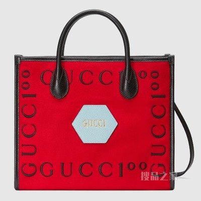 Gucci 100特别系列小号托特包 芙蓉红毛毡