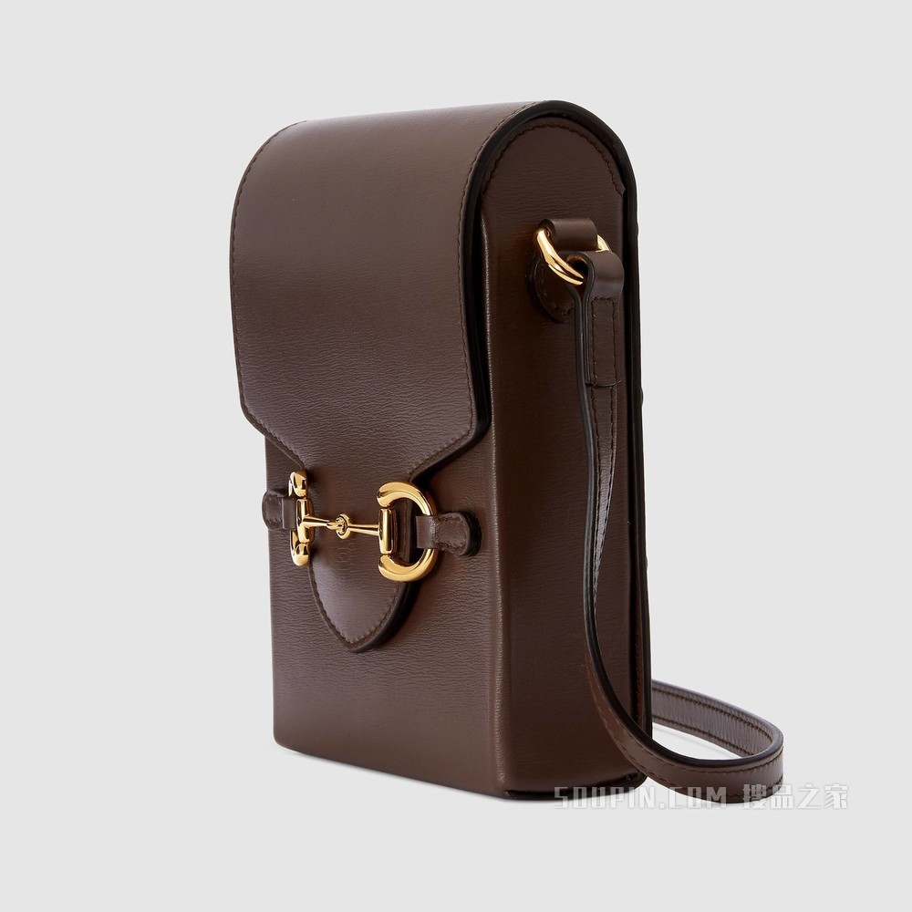 Gucci 马衔扣1955系列迷你手袋 棕色皮革