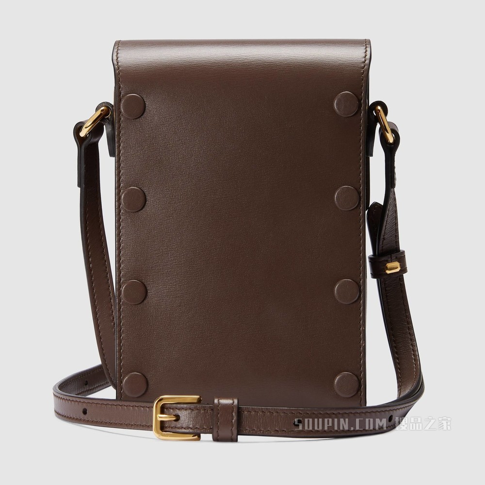 Gucci 马衔扣1955系列迷你手袋 棕色皮革