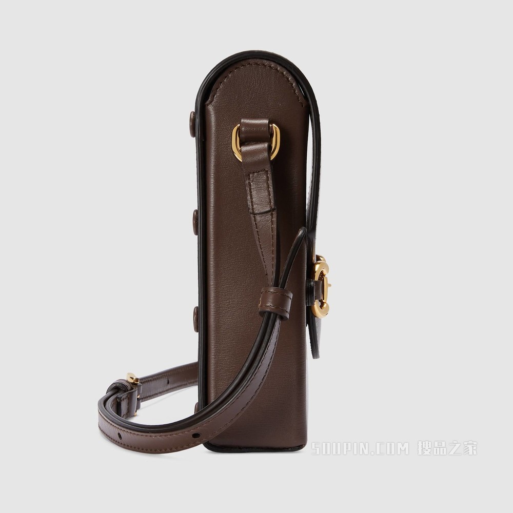 Gucci 马衔扣1955系列迷你手袋 棕色皮革