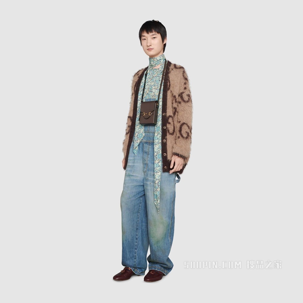 Gucci 马衔扣1955系列迷你手袋 棕色皮革