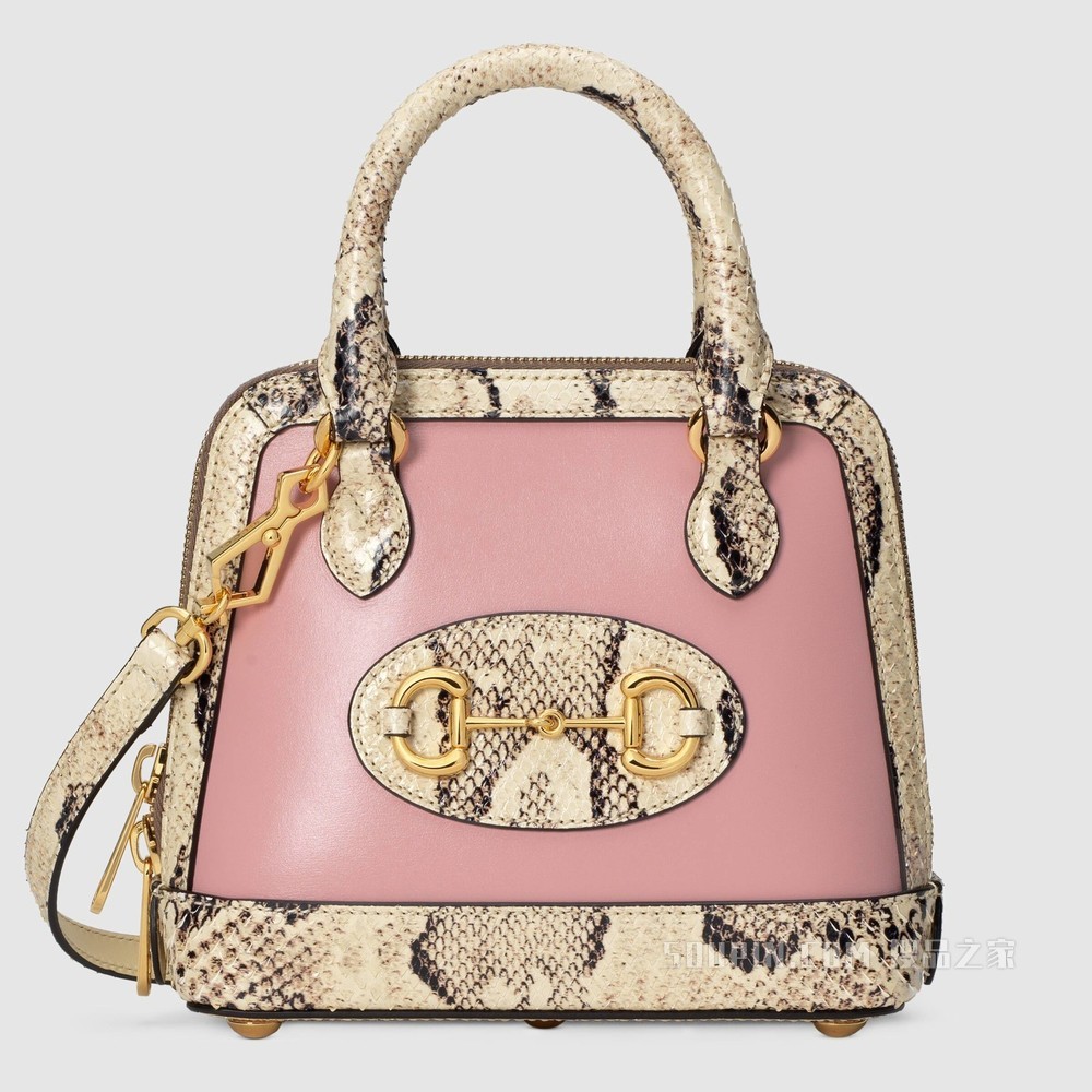 Gucci 马衔扣1955系列蟒蛇皮迷你手袋 粉色和天然色