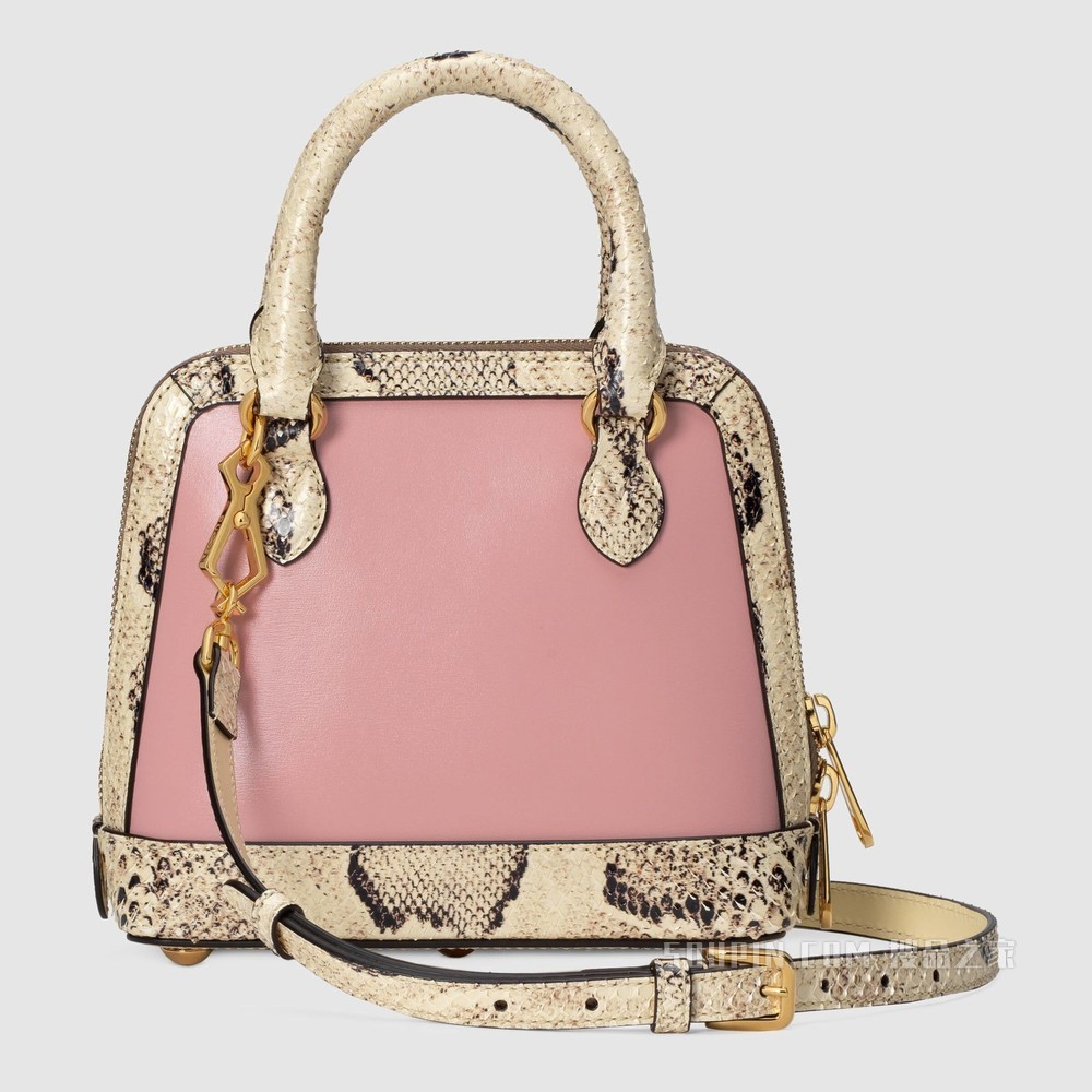 Gucci 马衔扣1955系列蟒蛇皮迷你手袋 粉色和天然色