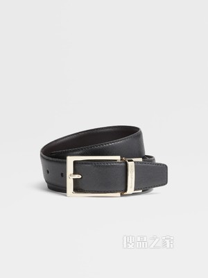 黑色 Saffiano 印压皮革配深棕色光滑皮革双面皮带