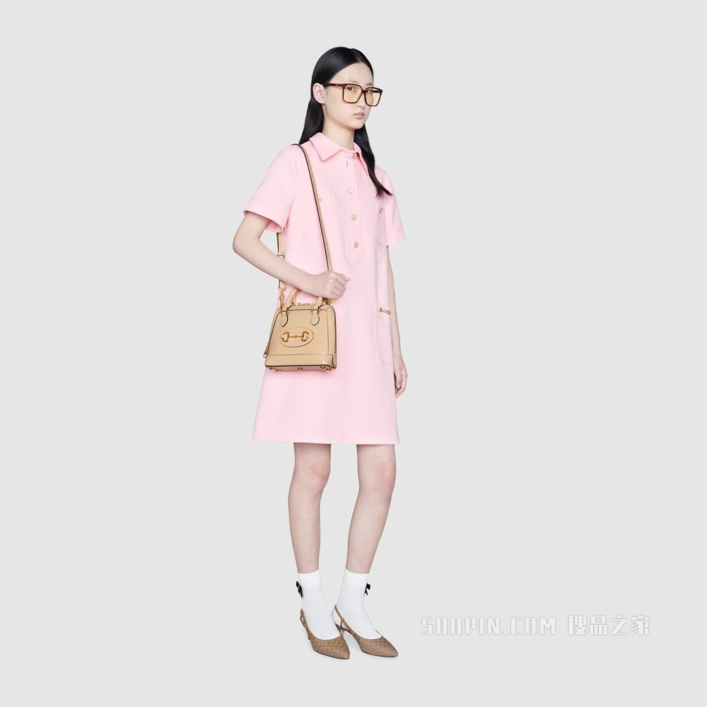Gucci 马衔扣1955系列迷你手提包 米色皮革