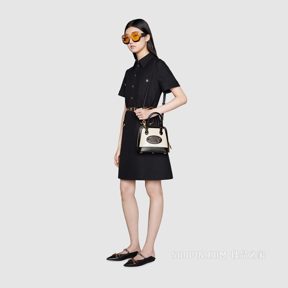 Gucci 马衔扣1955系列迷你手提包 白色皮革