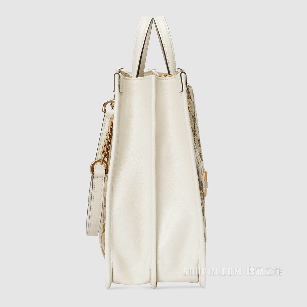 Gucci 马衔扣1955系列中号托特包 经典GG/白色