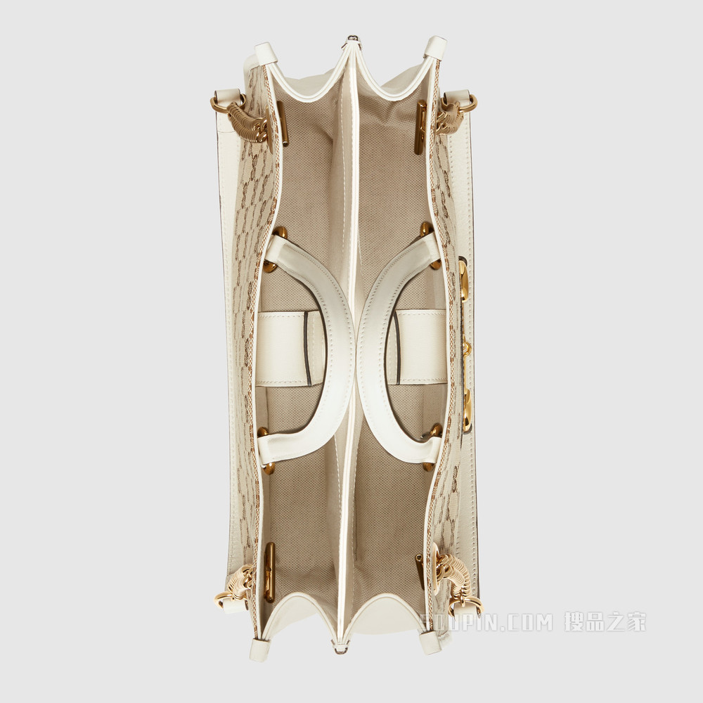 Gucci 马衔扣1955系列中号托特包 经典GG/白色