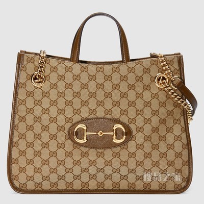 Gucci 马衔扣1955系列中号托特包 经典GG/棕色