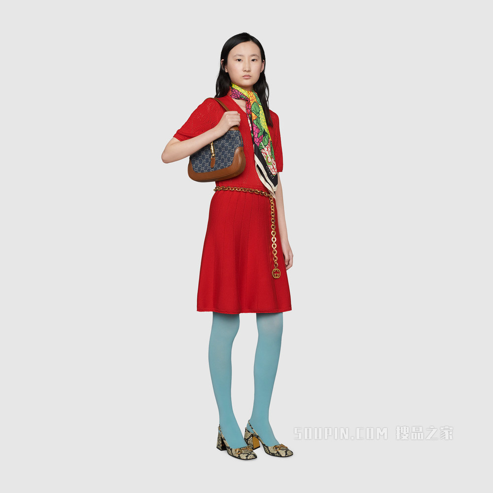 GG Denim系列Jackie 1961系列小号手袋 蓝色和象牙白色双G提花丹宁面料