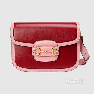 Gucci 马衔扣1955系列小号肩背包 红色和粉色皮革