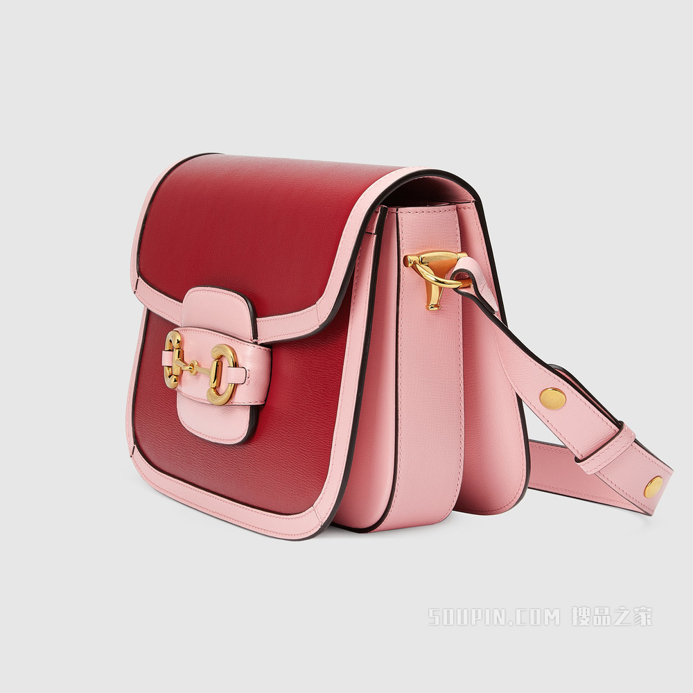 Gucci 马衔扣1955系列小号肩背包 红色和粉色皮革