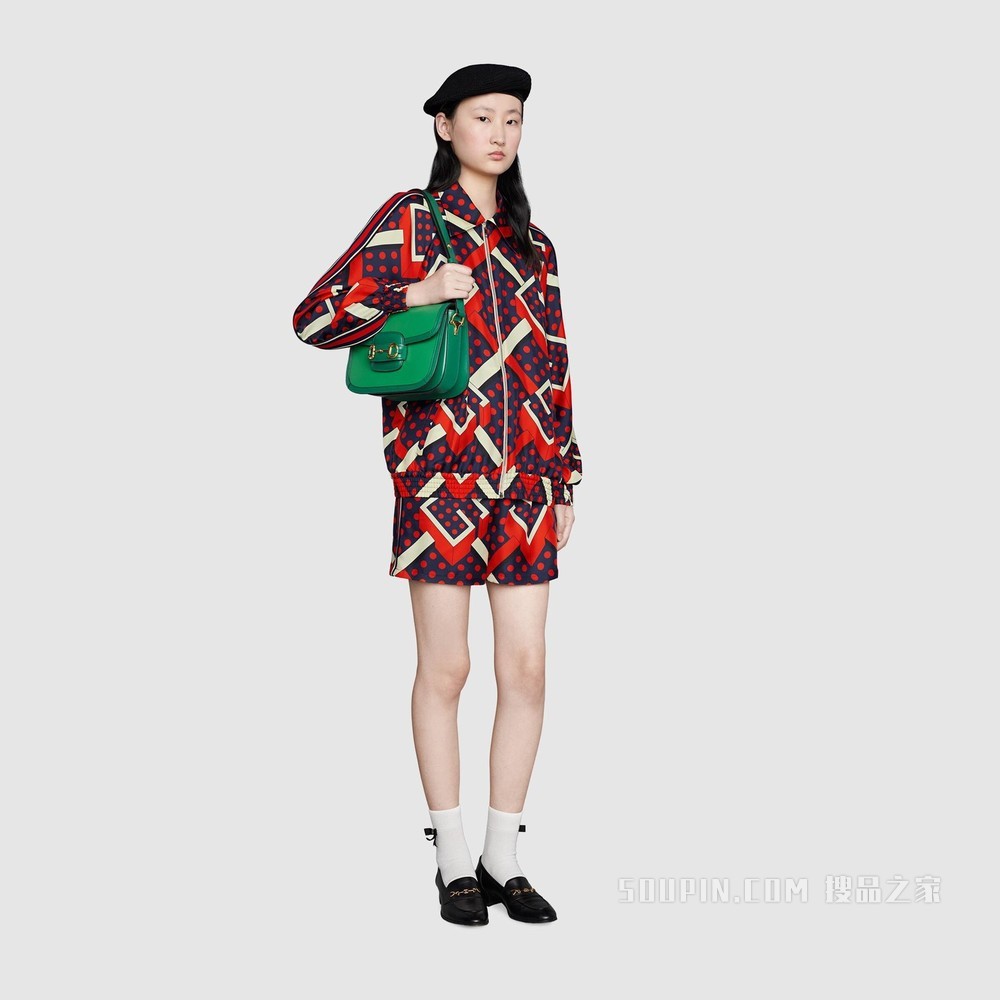 Gucci 马衔扣1955系列小号肩背包 绿色和鲜绿色皮革