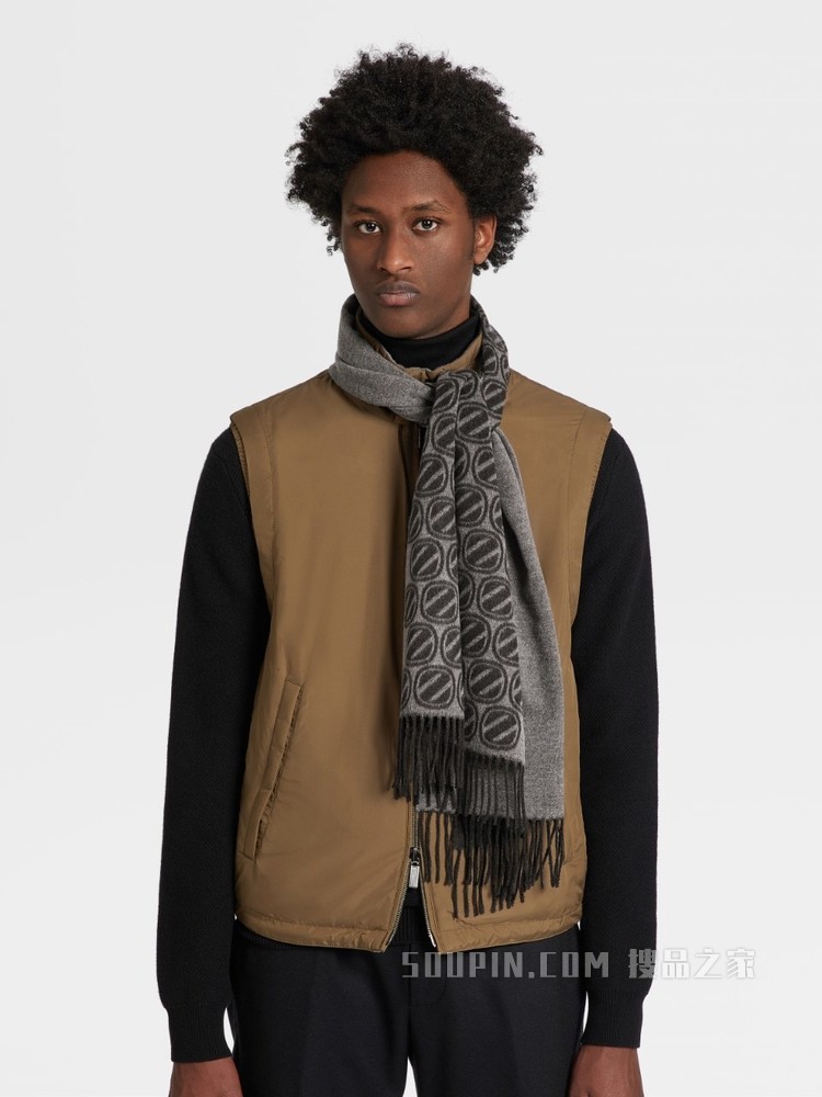 Zegna/杰尼亚】深灰色杰尼亚桑蚕丝围巾Z9L12-28D-GR1-搜品之家