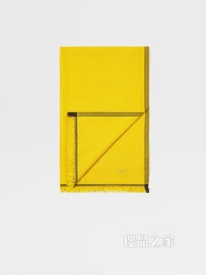 黄色羊毛、山羊绒及桑蚕丝混纺材质围巾
