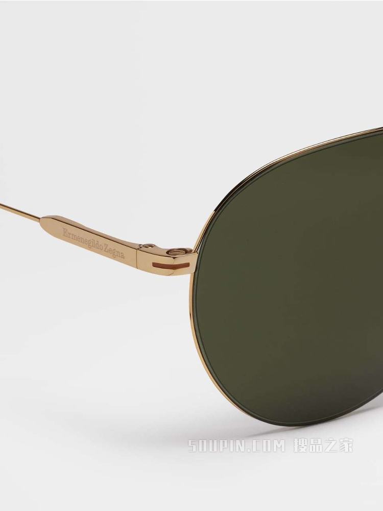 Leggerissimo亮面深金色金属太阳镜